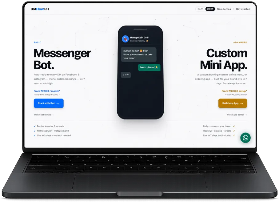 BotFlow PH — live site on screen